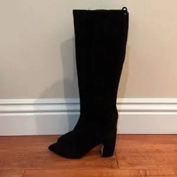 Sam Edelman • Thora Knee Boots black suede leather tall block heel almond toe - Picture 7 of 10